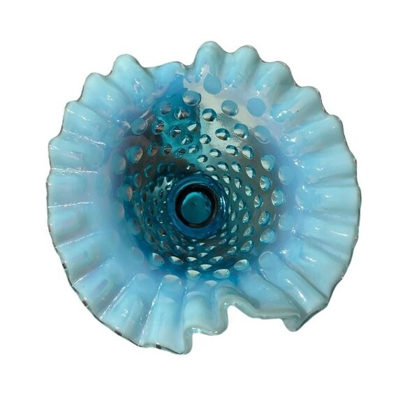 Fenton Vintage Set of 2 Opalescent Blue Glass Cornucopia Candle Holders or Vase - Picture 9 of 9